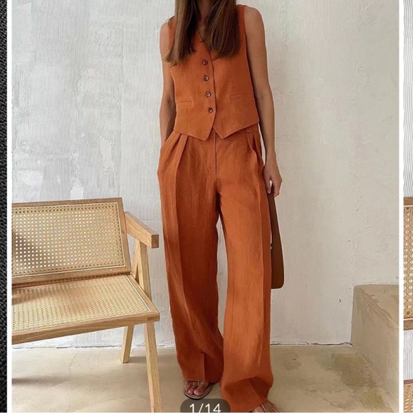 NWT COMMENSE Orange Pants & Vest Set - Picture 2 of 7